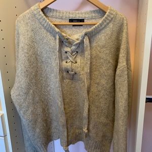 Zara wool sweater lace up detail